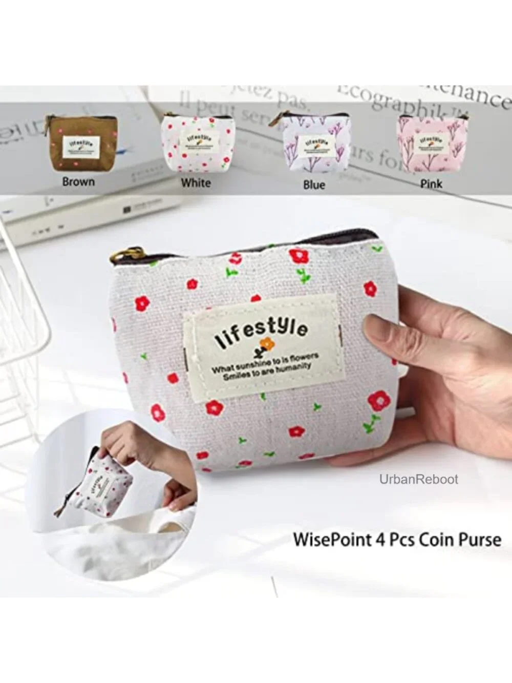Canvas Coin Purse Set Mini Zipper Pouch Wallet 4 Pc Floral